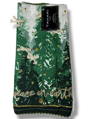 Tahari Green and Gold Holiday Kitchen Towel Set of 3